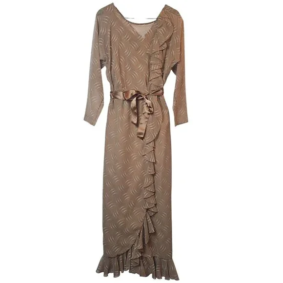 Vintage 1960's Kay Kipps New York Sheer Flowy Tan Polka Dot Evening Maxi Dress - Picture 1 of 10
